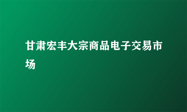 甘肃宏丰大宗商品电子交易市场